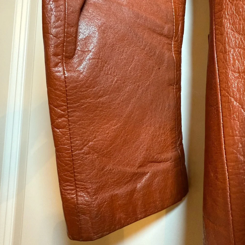 Authentic Original Vintage Style Rust Orange Leather Blazer Jacket - Picture 12 of 15